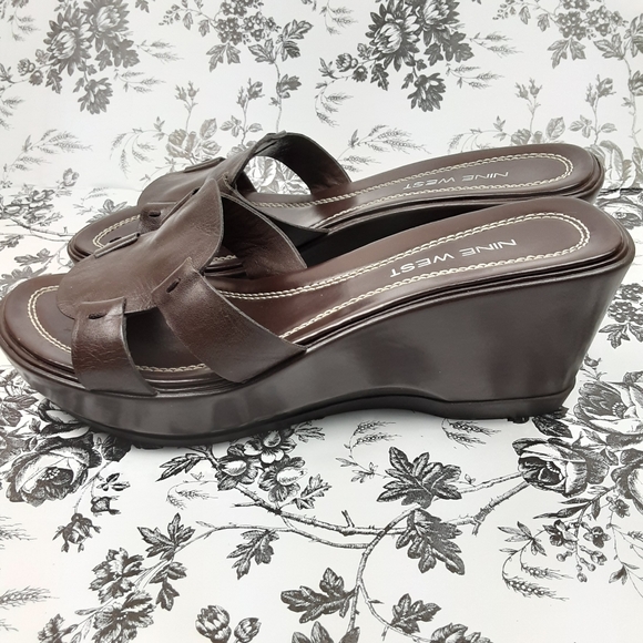 Nine west Brown Leather Wedge Sandals - Picture 4 of 8